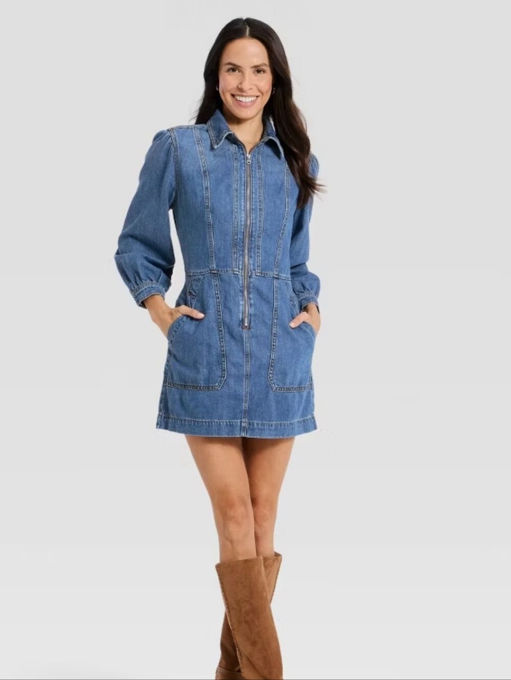 Denim Zip-Front Dress NWTs Western Cowgirl Rodeo Country